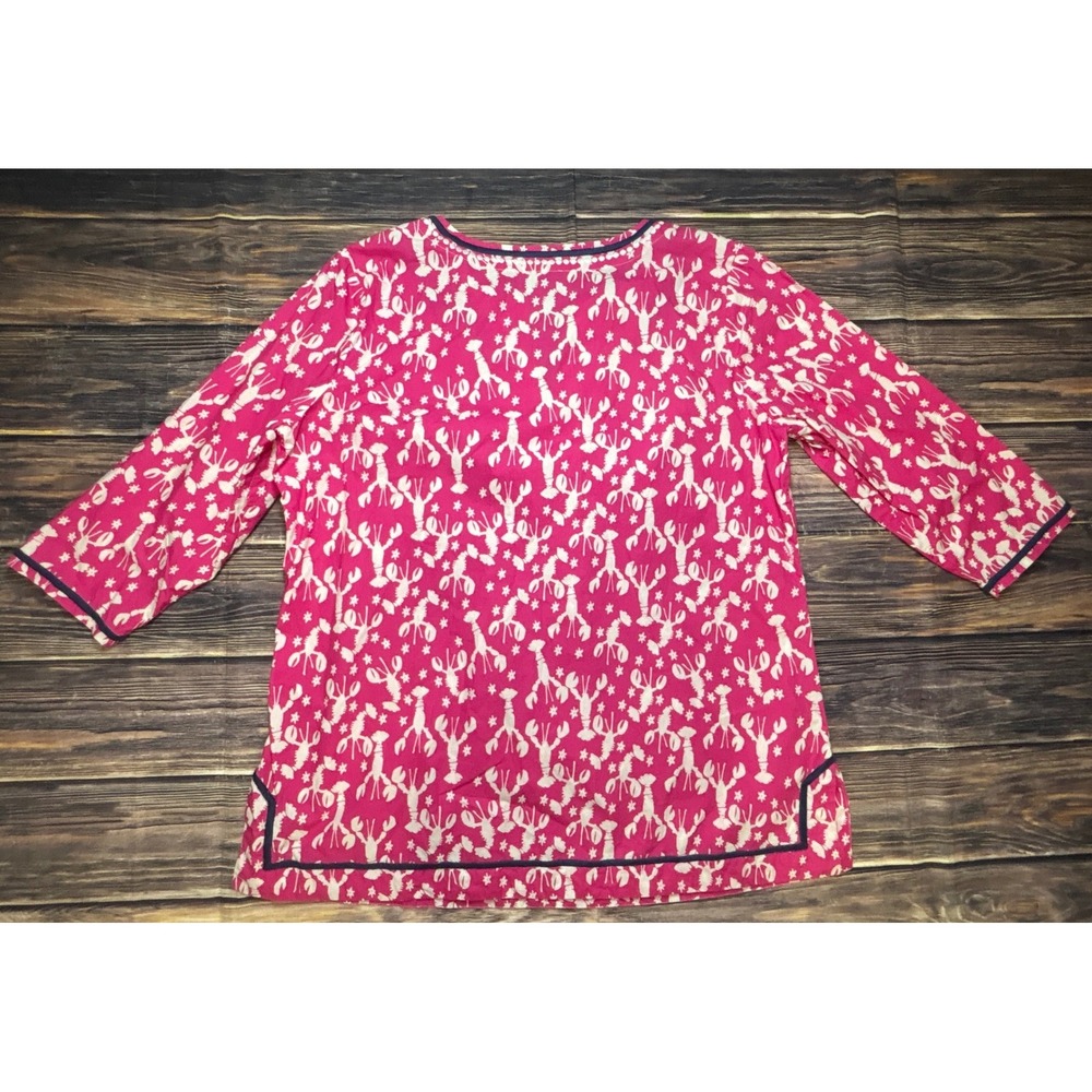 Talbots Tunic Top Womens 1X Pink Lobster Starfish Cotton Nautical 3/4 Sleeve - Picture 3 of 14